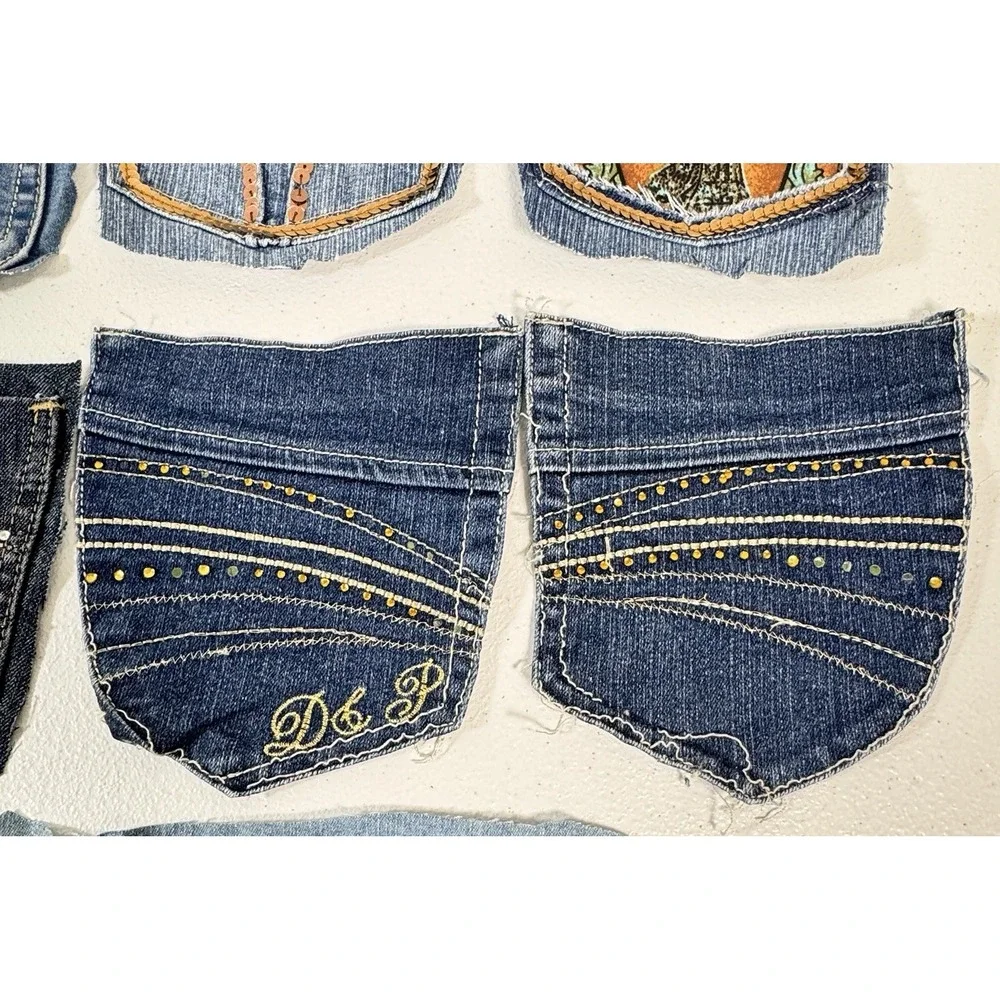 10 Denim Jean Back Pockets 5 Pairs Embroidered Rhinestone Crafts Sewing Upcycle